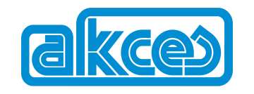 Logo firmy Akces w kolorze niebieskim